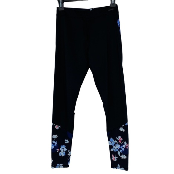 Adidas black floral print climalite leggings, XL (juniors) - Picture 1 of 13